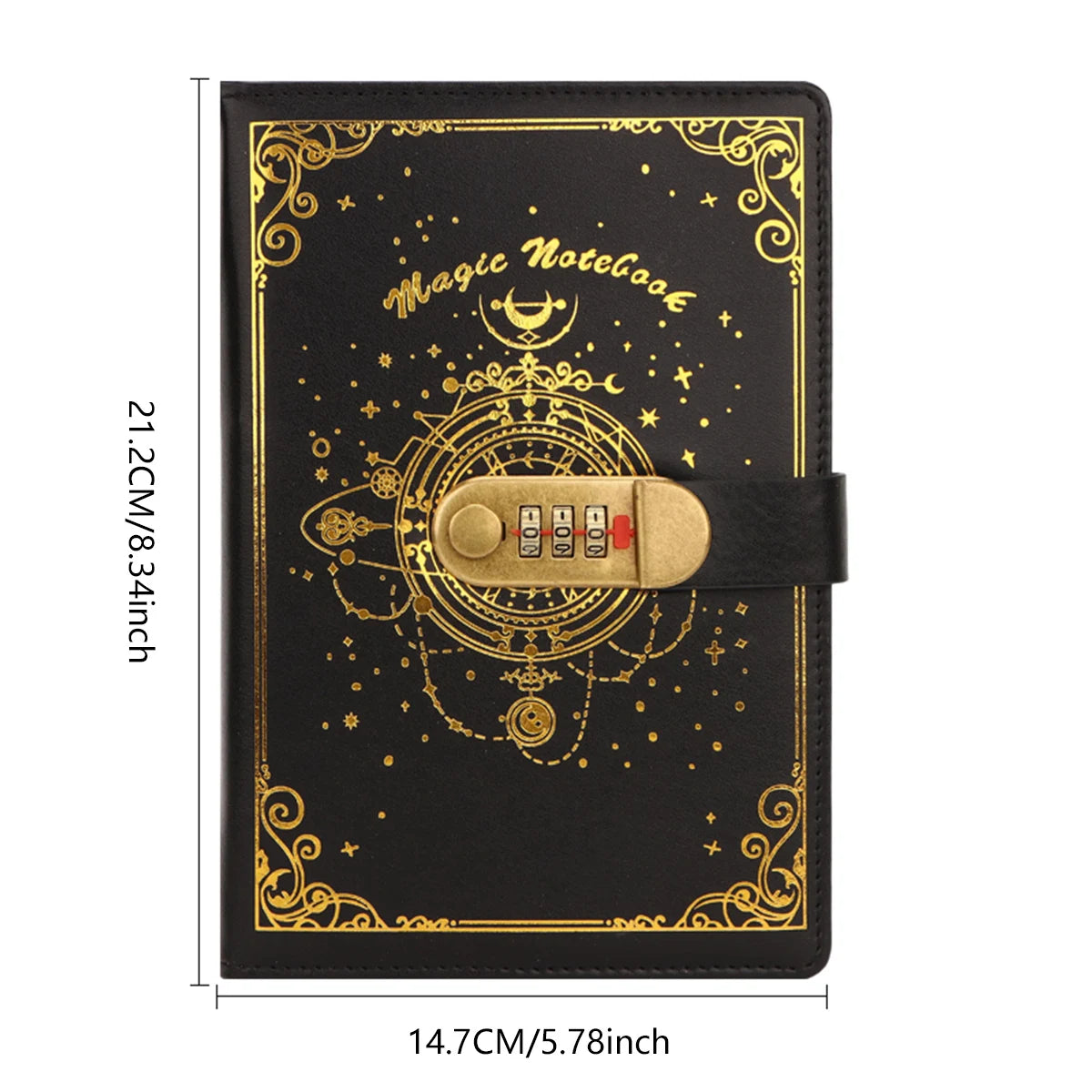 PU-Notizbuch mit Passwortschutz, 200 Seiten, ideal für Büro und Schule