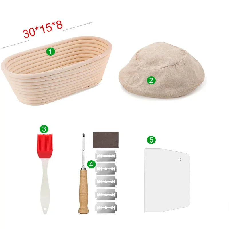 5/8-teiliges Brot-Banneton-Set aus natürlichem Rattan für Backen