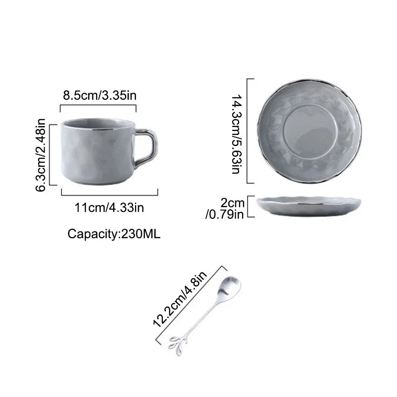Elegantes 230ml Keramik-Tassen-Set mit Untertasse - Löffel – spülmaschinenfest