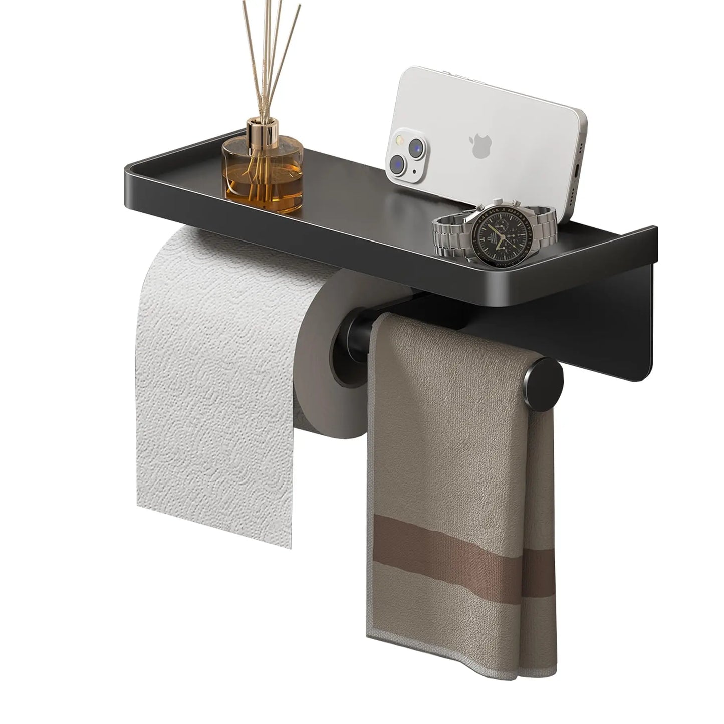 Robuster Aluminium Toilettenpapierhalter mit Regal – rostfrei - bis 10 kg belastbar