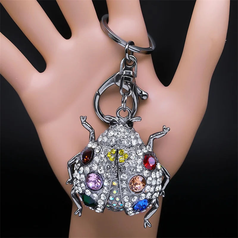Schöner Marienkäfer Schlüsselanhänger aus Metall mit Strasssteinen als Geschenk-Yabubest - Home & More