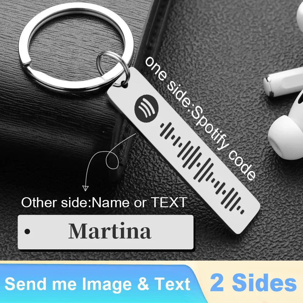 Personalisierter Spotify-Code Schlüsselanhänger gravierbar silber