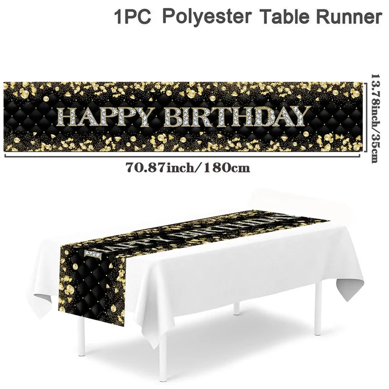 Schwarz Gold Tischläufer 180x35cm für 21. 30. 50. Geburtstag Hochzeit Party Deko