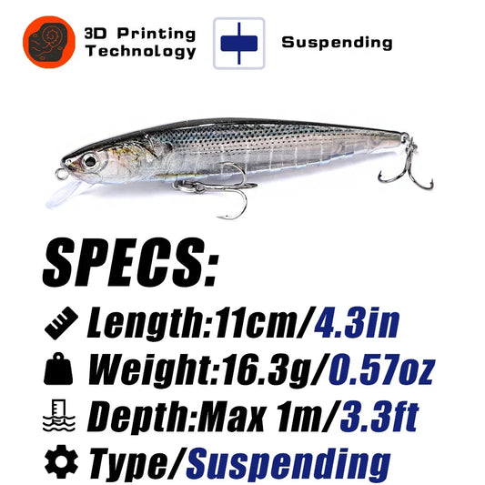 110 mm hängender Minnow-Wobbler harter Angelköder für Süß und Salzwasser