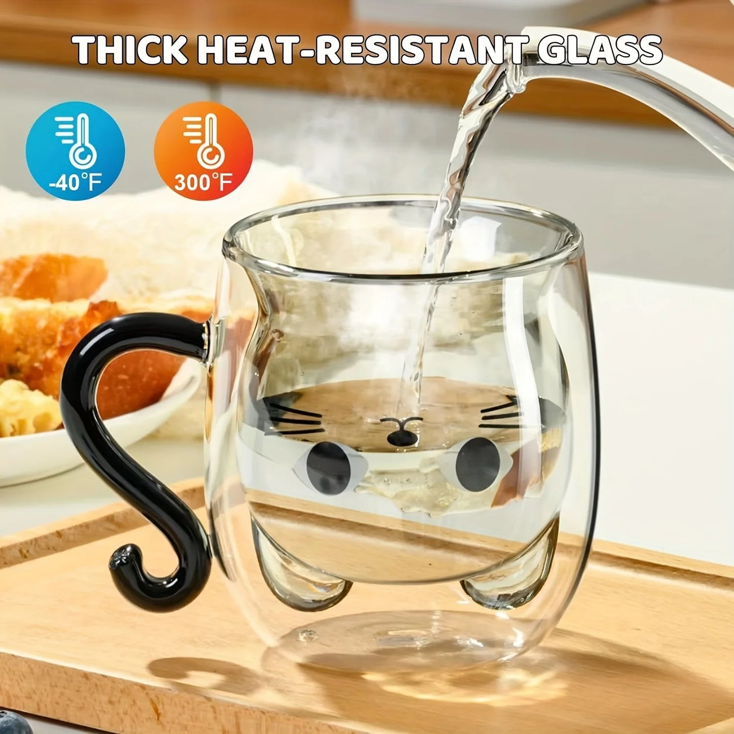Doppelwandiger Katzen-Glasbecher 8,45/6,76 Unzen für Kaffee und Wasser