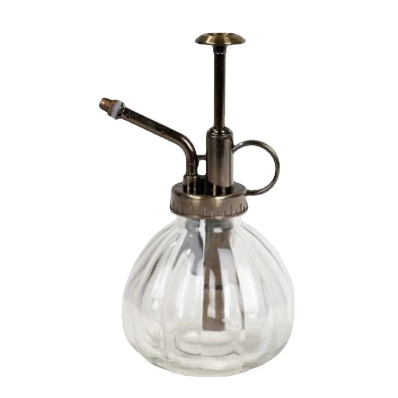 Vintage Glas Gießkanne mit Messing Drucksprüher für Pflanzen