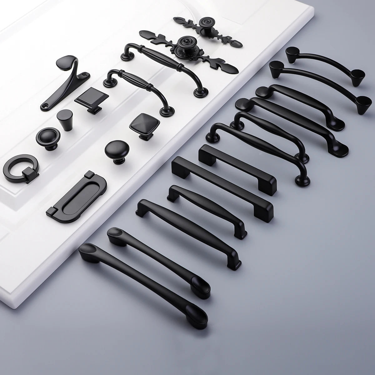 Moderne Schwarze Möbelgriffe Aluminium Schrank Schubladen Knöpfe versch. Lochabstände