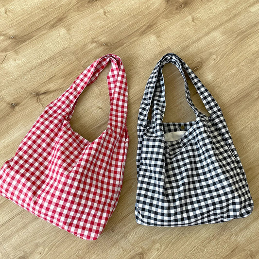 Vintage Plaid Damen Umhängetasche aus Baumwolle große Kapazität