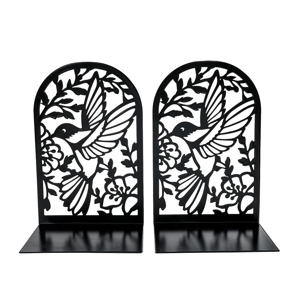 Buchstützen aus Eisen mit Schwalben- und Blumenmotiv für Büro & Zuhause