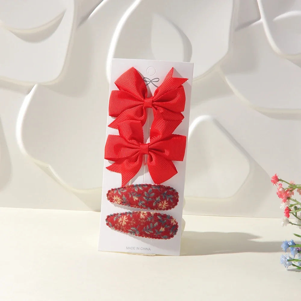 Bunte Haarklammern Set – 4-teilig, sichere Legierung - farbenfrohe Schleifen für Mädchen
