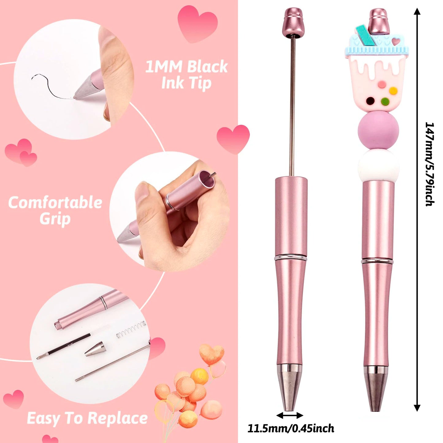 10er Set rosa Perlen Kugelschreiber – präzise 1,0 mm für Schule - Büro