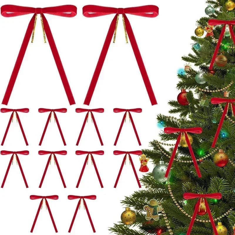 12er Set Samt Weihnachtsschleifen für Festdekoration