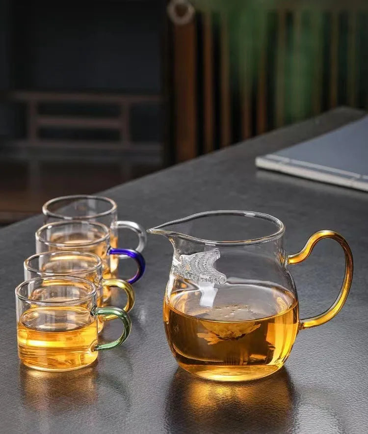 Verdickte Glas Teetasse mit hitzebeständigem Silikongriff und integriertem Teefilter