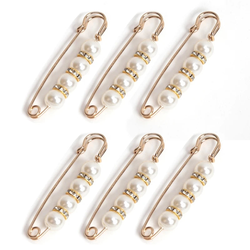 6tlg Set Elegante Perlenbroschen für Taillenanpassung & Fixierung