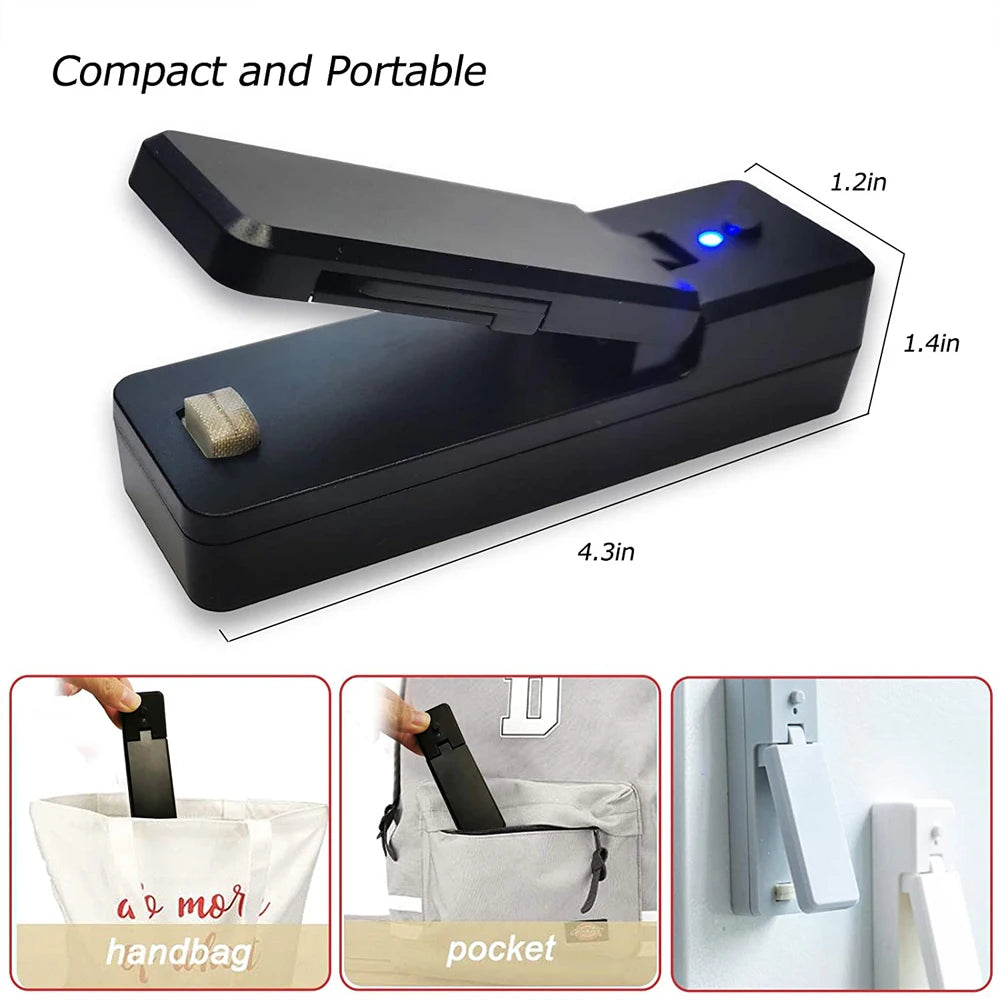 Frisch - Sicher: Tragbarer 2-in-1 Beutelversiegler - Cutter, USB-wiederaufladbar
