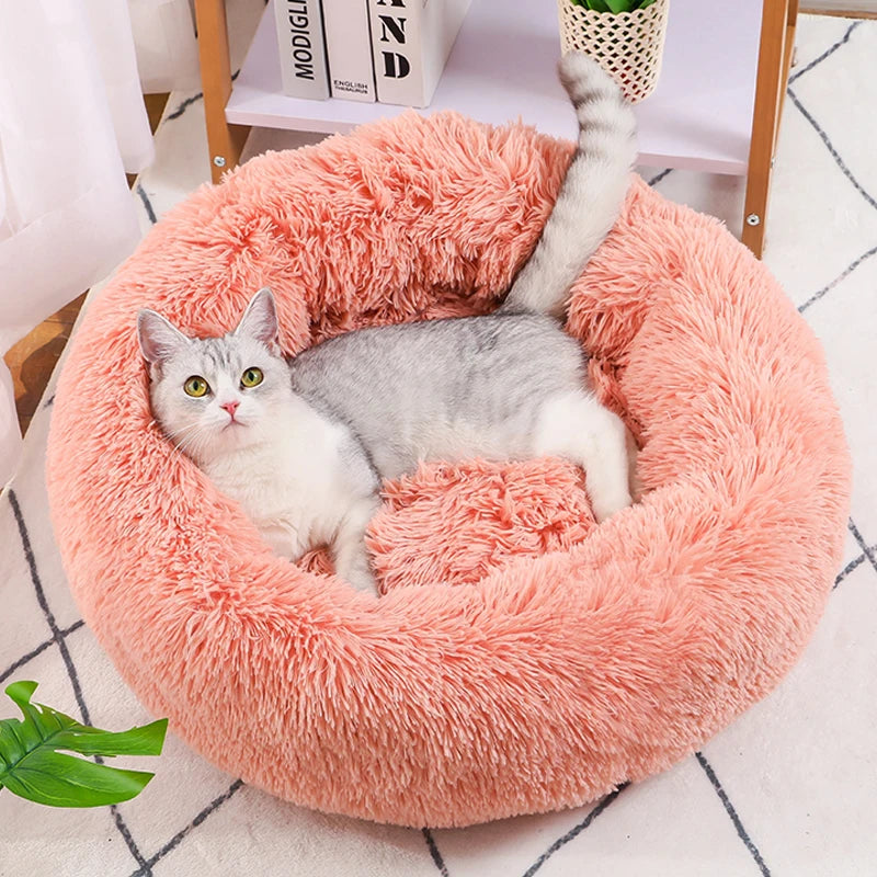 Kuscheliges rundes Haustierbett aus Plüsch, rutschfest - warm – ideal für Hunde - Katzen