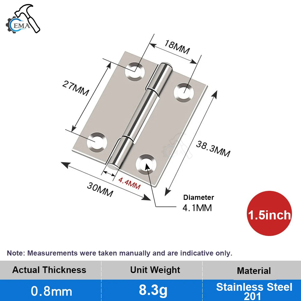 Edelstahl-Flachscharnier 1,5-4 Zoll für Holztüren und Schränke, 10er Set