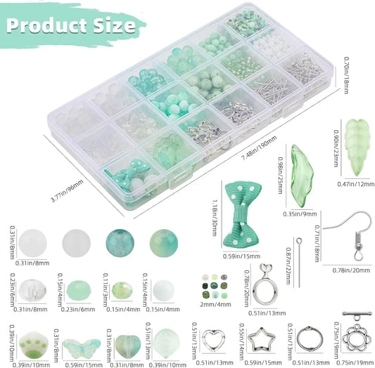 Grünes Glasperlen Set für Armband Halskette Ohrringe DIY Schmuckherstellung