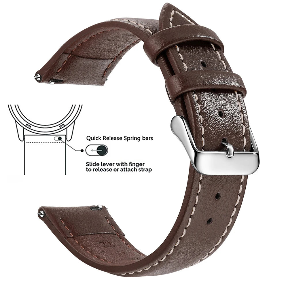 Echtleder Uhrenarmband Schnellverschluss 18/20/22mm für viele Smartwatches