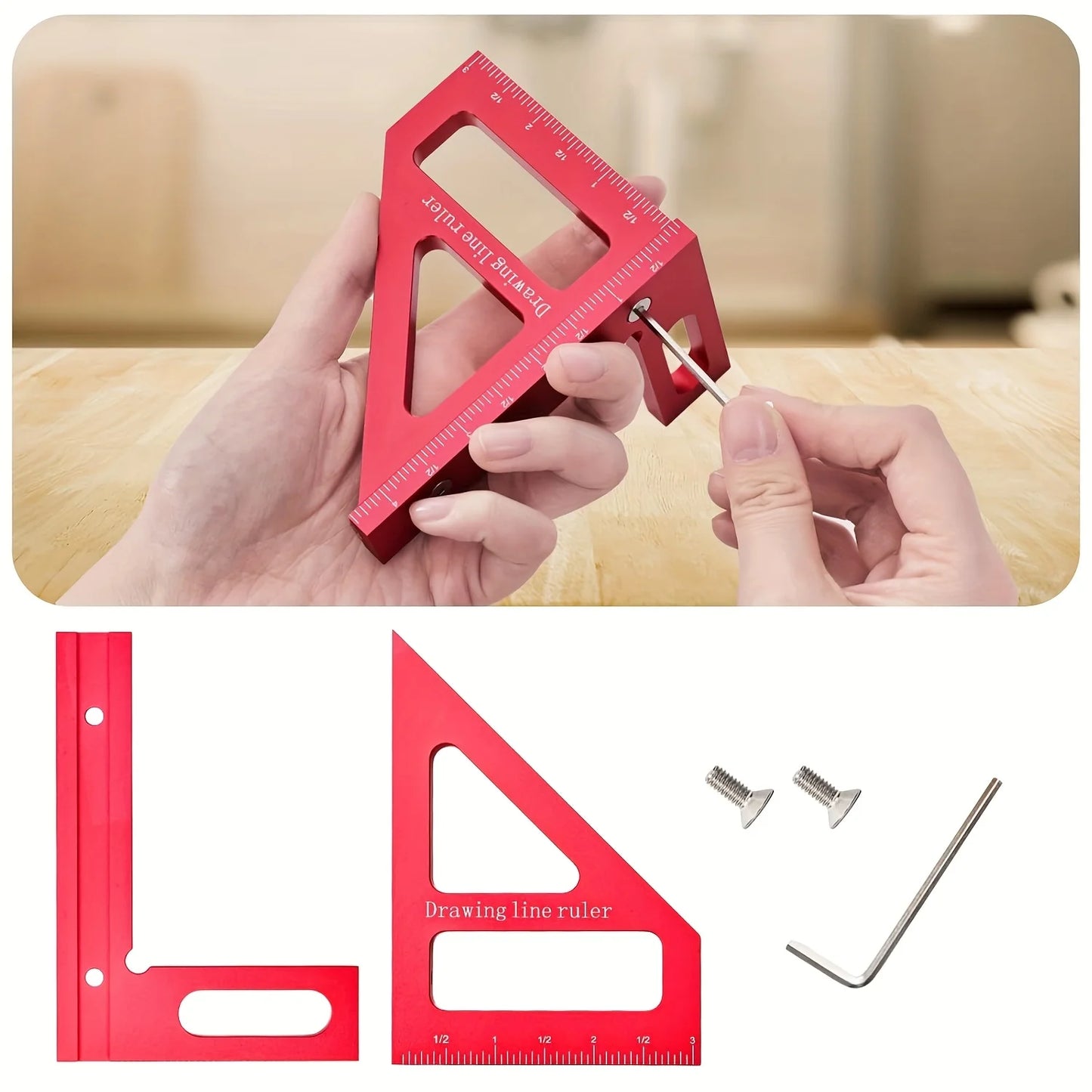 Multifunktionaler Aluminium-Winkelmesser 45/90° für präzise Holzbearbeitung
