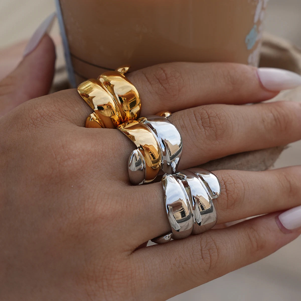 Verstellbare Unregelmäßige Ringe Set | Gold Silber Optik | Unisex Goth Punk Schmuck