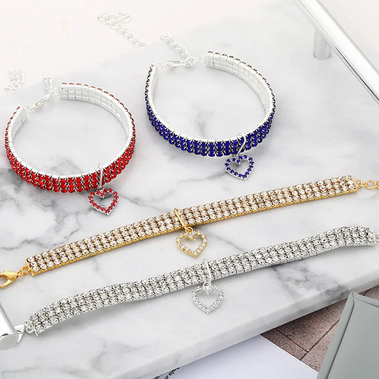 Elastisches Metall-Haustierhalsband mit Strass – Stilvoll - Verstellbar