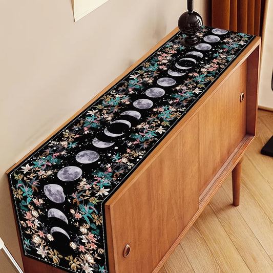 Leinen Tischläufer mit Mondphasen und Blumenmuster für Ihr Zuhause