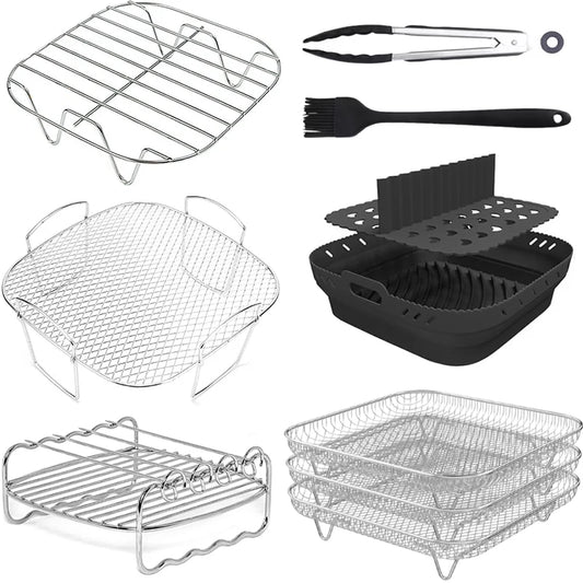 Robuster 3-fach Edelstahl Grillrost für Heißluftfritteusen – Quadratisch