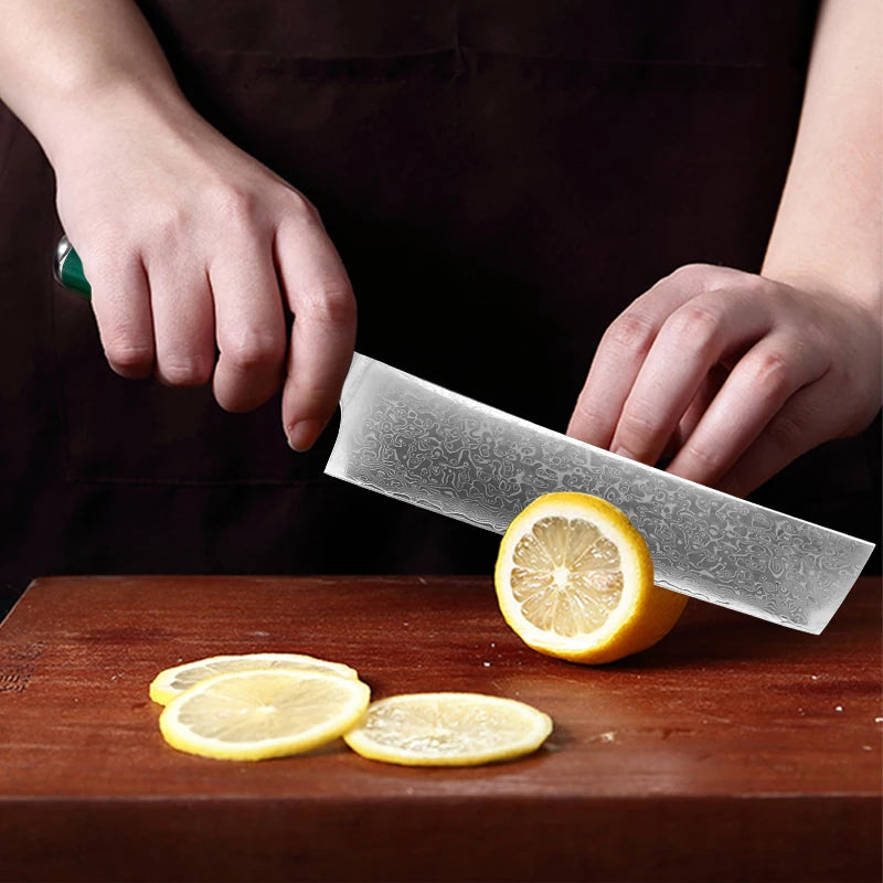 Damaskus Küchenmesser mit scharfer Klinge und ergonomischem Holzgriff