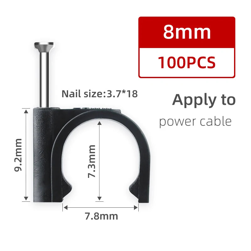 Sichere Kabelbefestigung: 100 schwarze PE-Rundkabel-Clips 4-14 mm Set