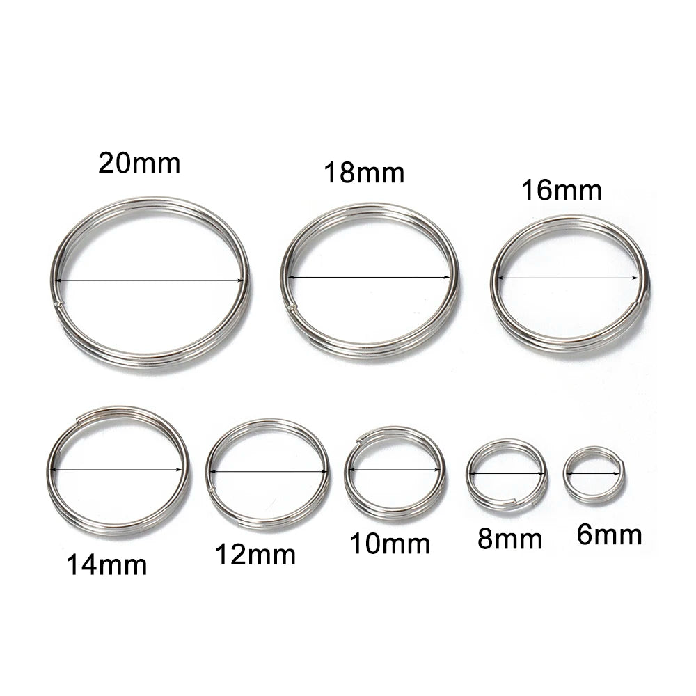 50x Edelstahl Schlüsselanhänger Ringe DIY Zubehör 6-20mm rhodiniert
