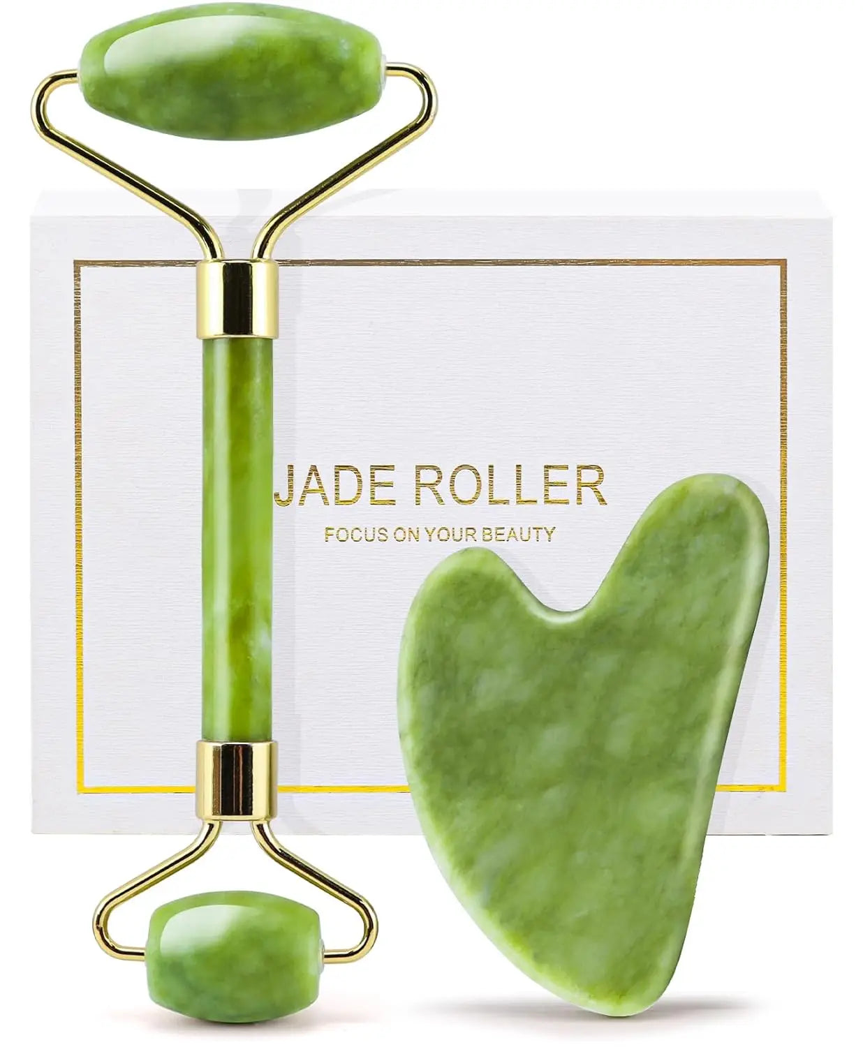 Natürlicher Gesichts-Jade-Roller mit kühlendem Gua Sha Set