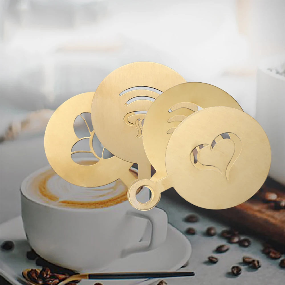 Kreative Kaffee-Kunst: 4-teiliges Edelstahl-Schablonen-Set in Silber, Gold, Schwarz