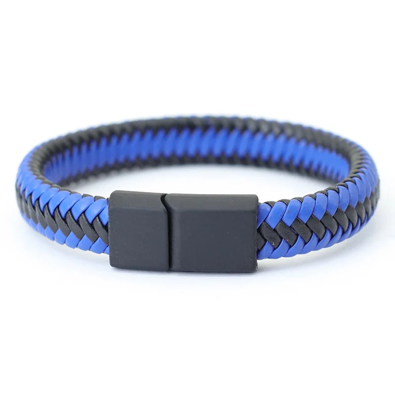 Männer Leder Armband Schwarz Geflochten Punk Steckverschluss 20,5cm