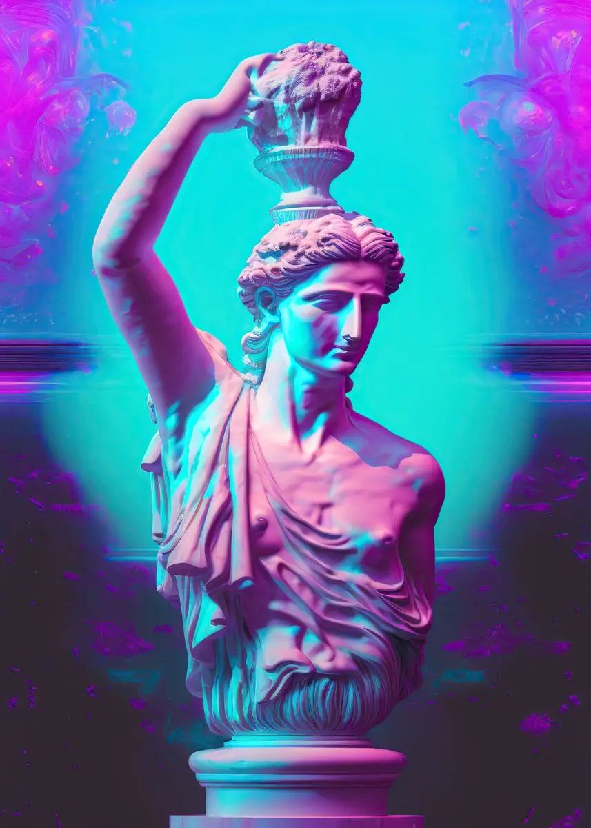 Bunte abstrakte Leinwanddrucke mit antiker griechischer David-Skulptur