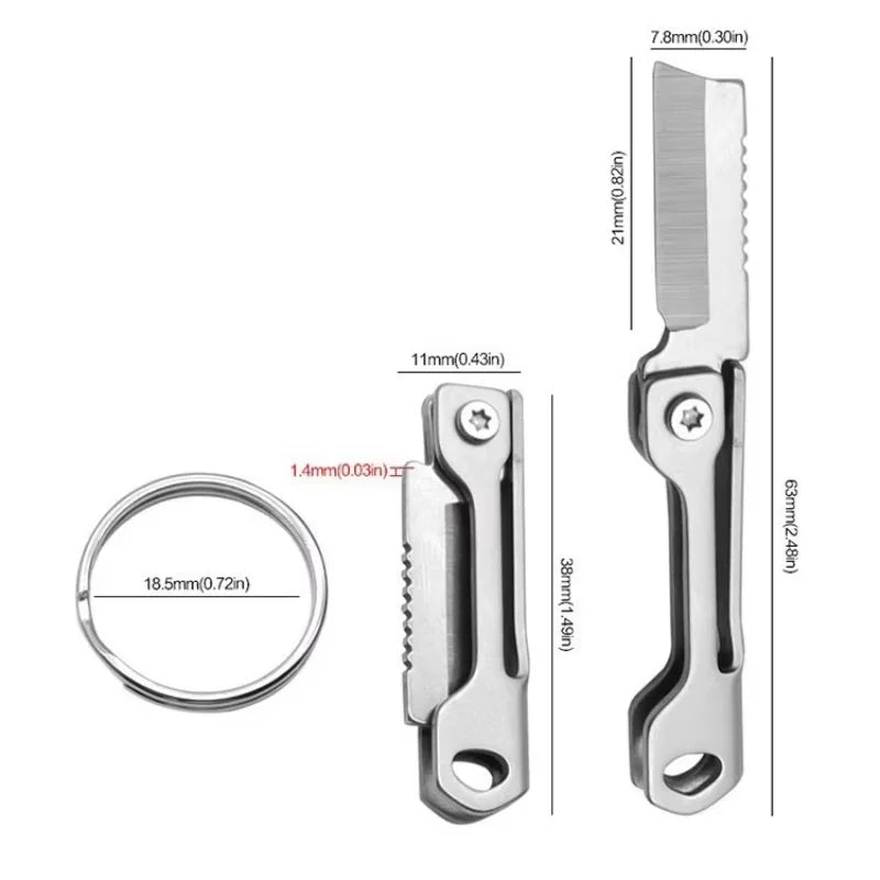 Mini Edelstahl Klappmesser mit Schlüsselbund für Outdoor Camping Wandern