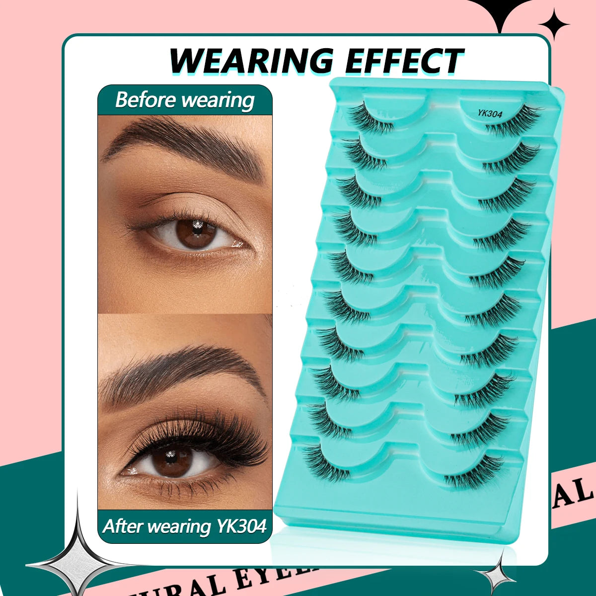 Natürliche Katzenaugen Halb-Wimpern Sets 3/6/10 Paare – weich - wiederverwendbar