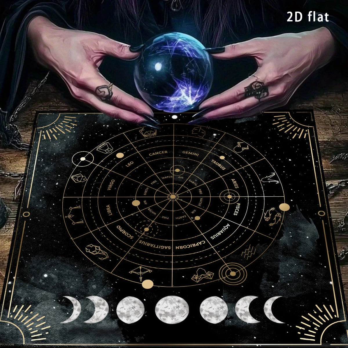 Mystisches Tarot Altartuch mit goldenen Sternbildsymbolen in verschiedenen Größen