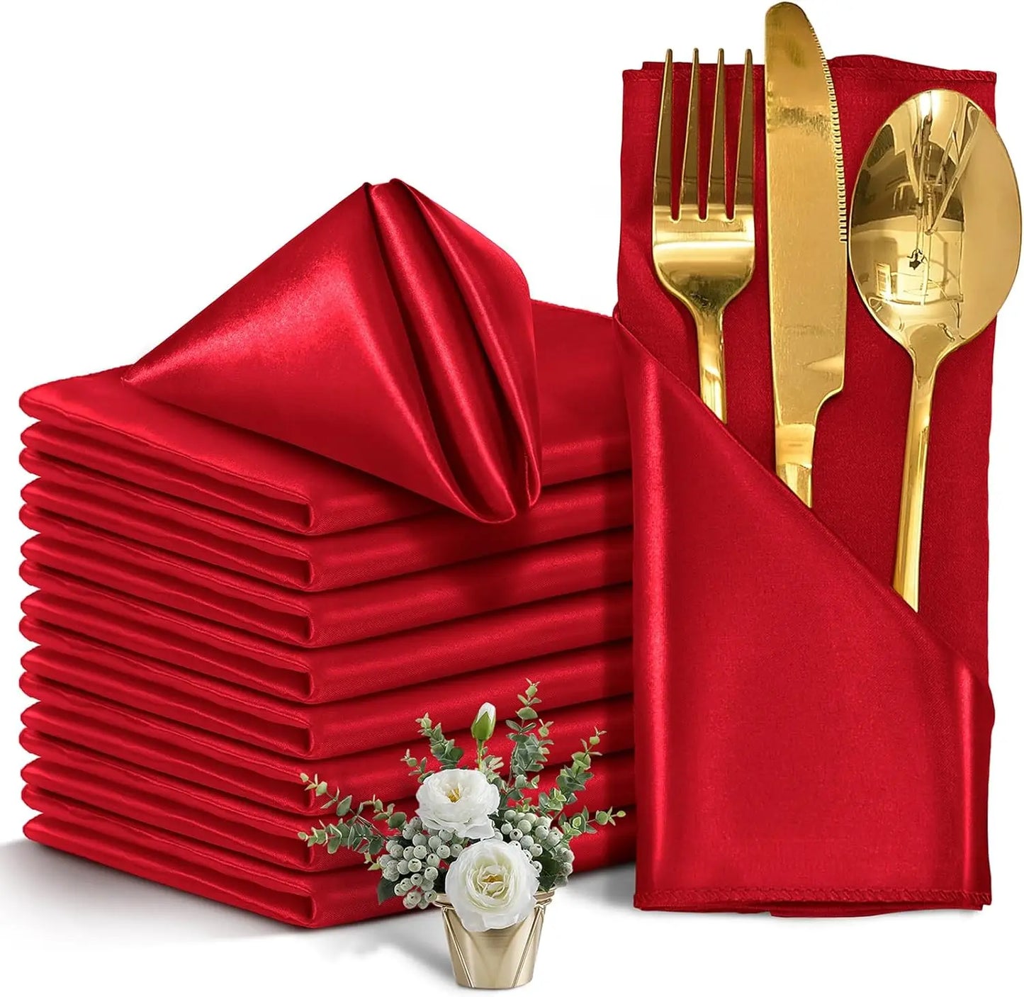 12 rote Satin Servietten 30x30 cm waschbar seidig weich für Event Deko