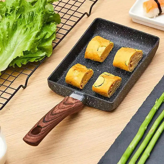 Mini Antihaft-Pfanne aus Edelstahl mit Holzgriff, ideal für Eier - Omeletts