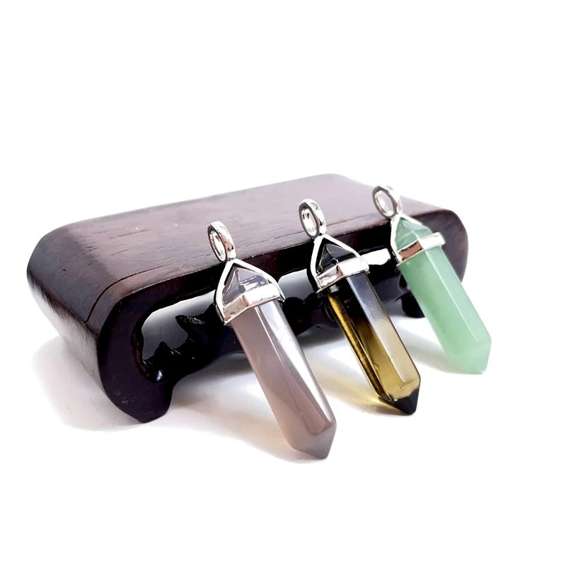 Naturstein Sechseck Stabanhänger – DIY Schmuck, Amethyst, Tigerauge Mix