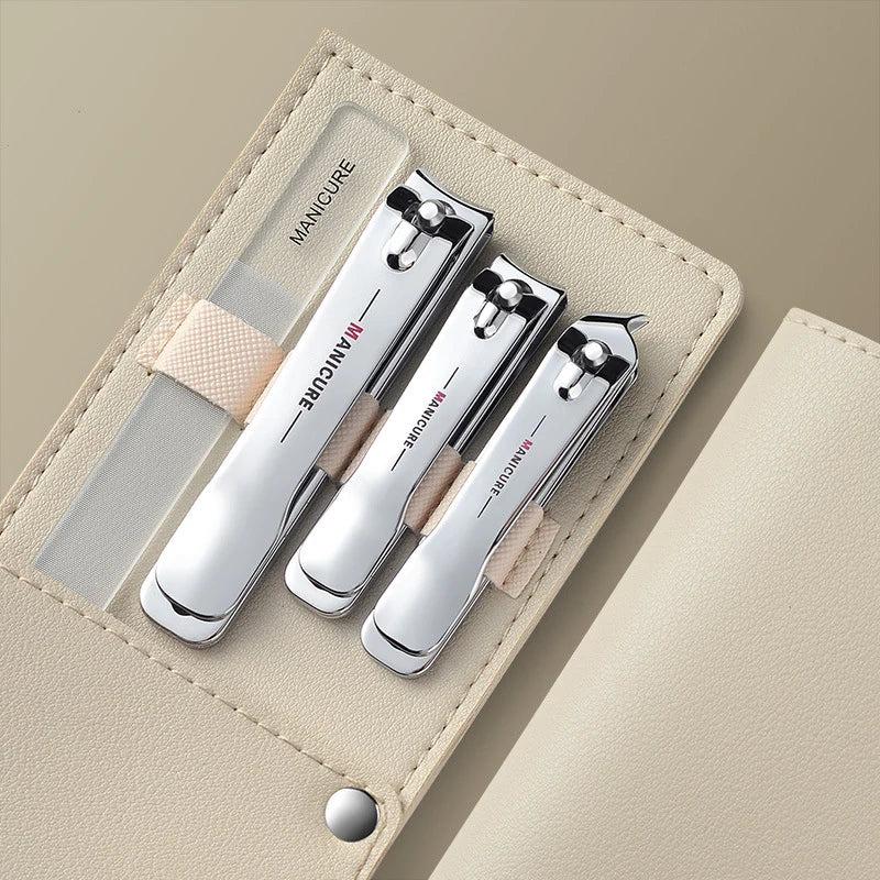 Präzises Nagelpflege-Set 4/10tlg mit Edelstahl-Tools - rotierender Leder-Tasche