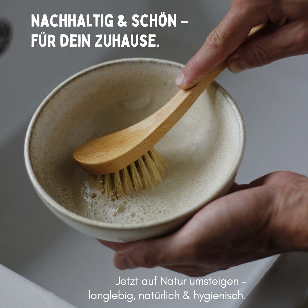 Spülbürste Holz Naturborsten aus Agave (soft) Plastikfrei + Vegan