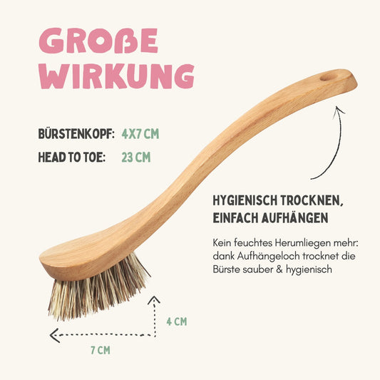 Spülbürste Holz Naturborsten aus Palme (extra stark) Plastikfrei + Vegan