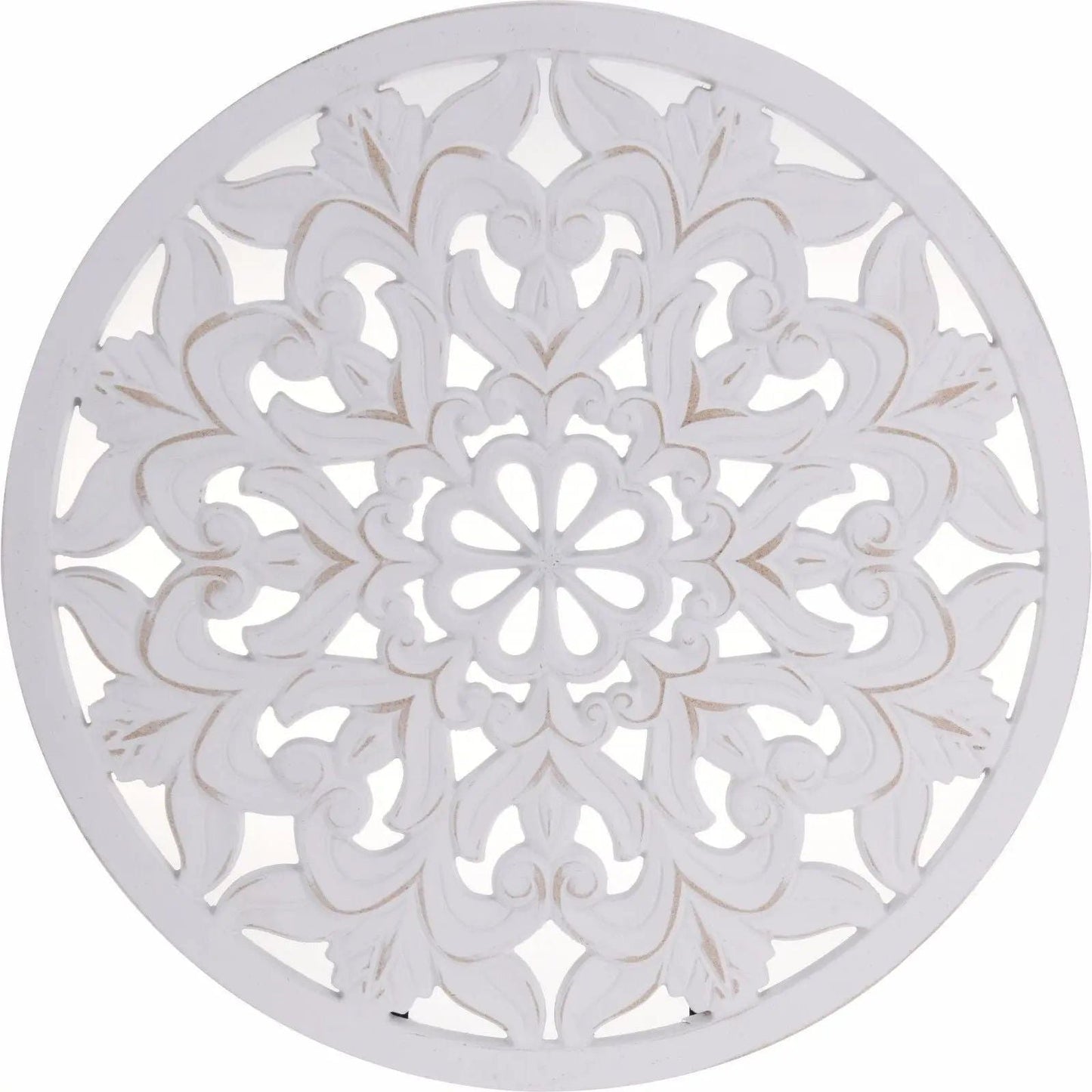 Dekoratives Wandornament rund Holz weiss 48 cm shabby Landhausstil