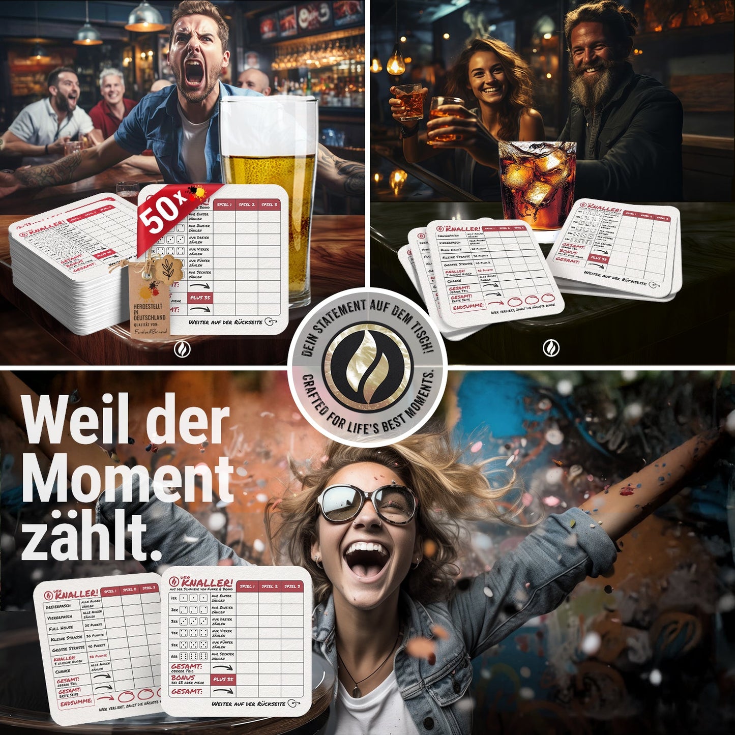 50er Set Bierdeckel Kniffel Trinkspiel – Das Highlight für Ihre Party