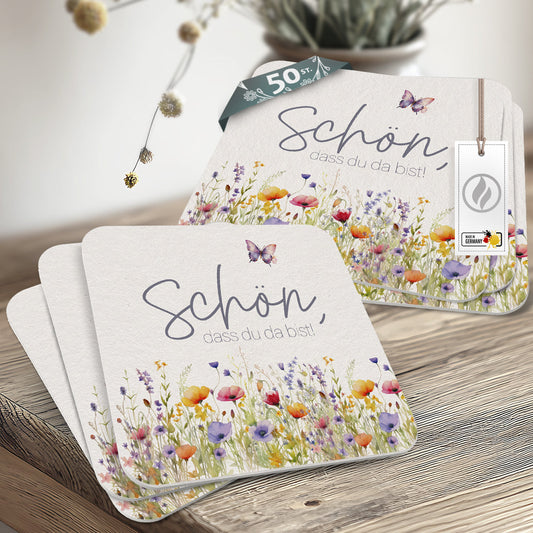 50 Bierdeckel mit floralem Schmetterlingsdesign für festliche Anlässe