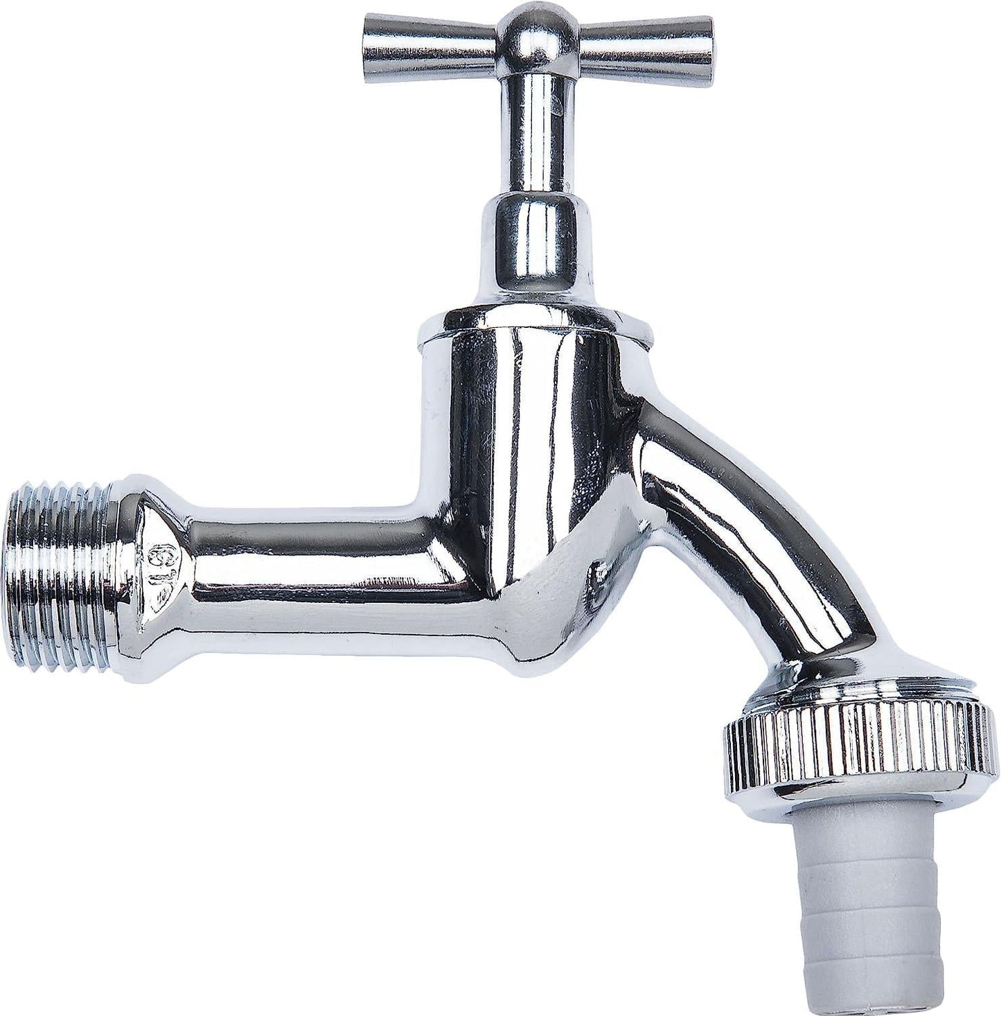 Auslaufventil Messing verchromt mit Knebelgriff und Schlauchverschraubung-HEIMWERKA