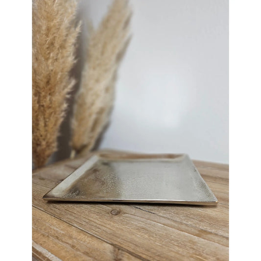 Dekoschale Dekoteller Metall Kerzentablett 25x25 cm Tablett Silber Quadratisch - Yabubest - Home & More