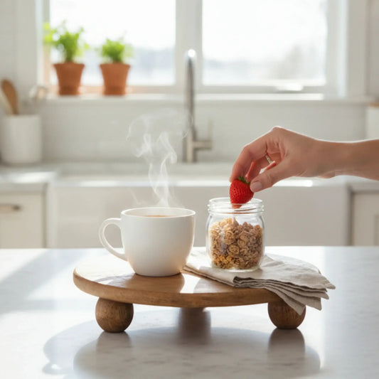 Dekoteller rund auf Füßen Kerzentablett Mangoholz 29 cm Holztablett Blumenhocker Dekorativ-Miamonda